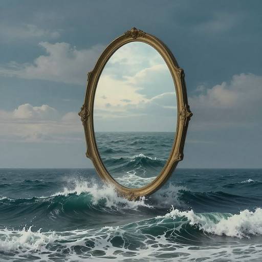 Surreal Enigmatic Seascape with Floating Mirror