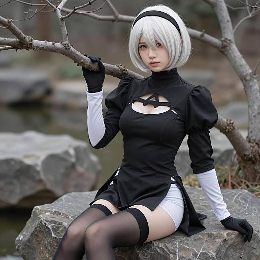 Stylish Cosplayer in Black Dress