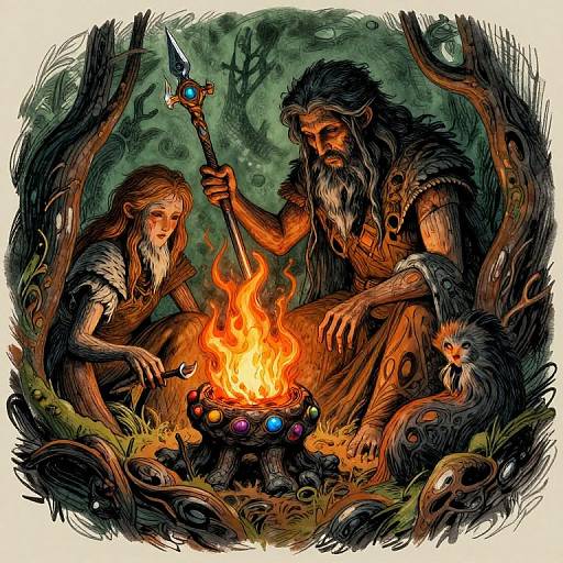 Mystical Earthy Sketch of Celestial Blacksmith