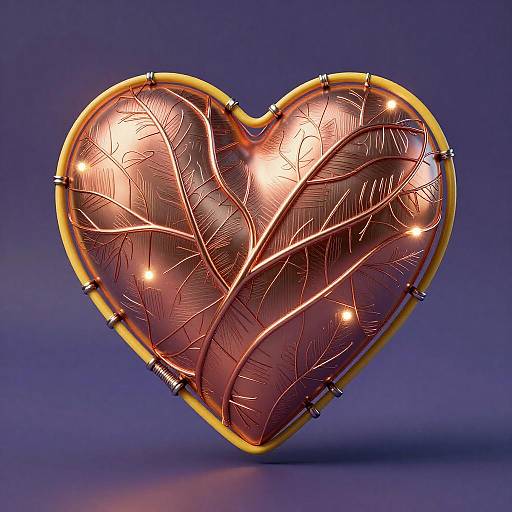 Realistic Metal Heart in Yellow Cables