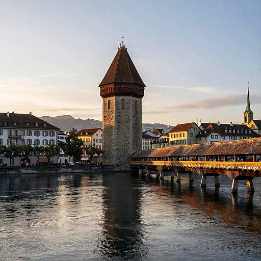 Lucerne Sunrise with Chapel Bridge