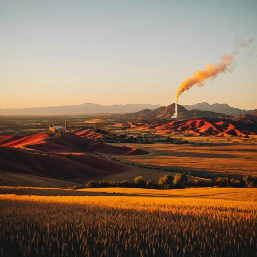 Golden Hour Landscape with Colorful Hills and Smoke Golden Hour Landscape with Colorful Hills and Smoke