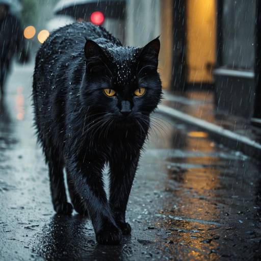 Black Cat Walking in the Rain Black Cat Walking in the Rain