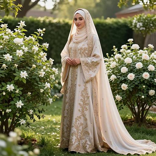 Traditional Muslim Bride in Embroidered Abaya