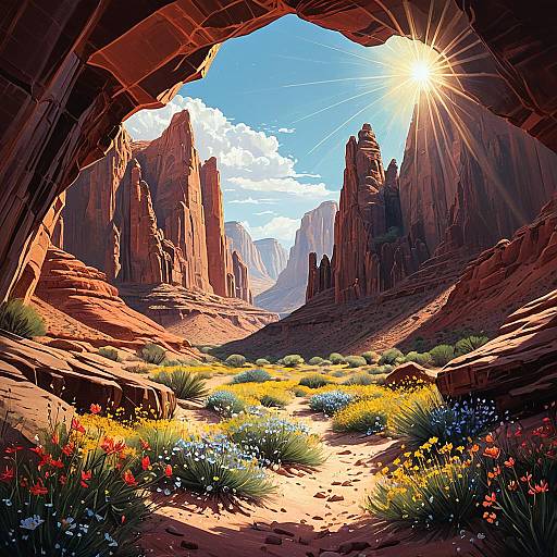 Serene Desert Canyon with Enchanted Oasis