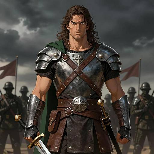 Heroic Warrior Amidst Darkened Skies