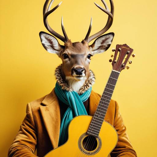Deer Wearing Scarf Holding Guitar
