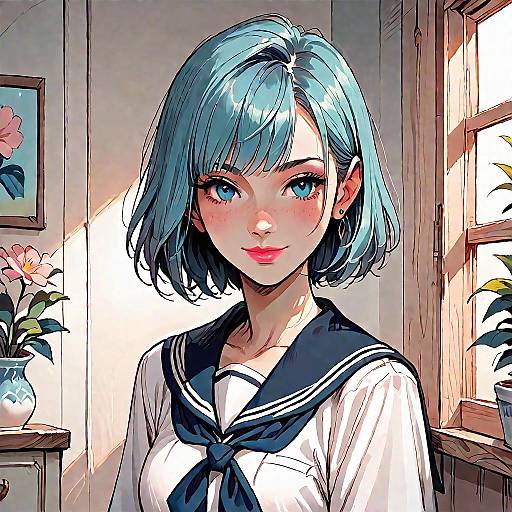Anime Girl in Serafuku Uniform