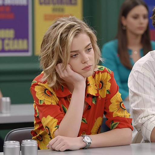 Pensive Young Woman in Colorful Setting