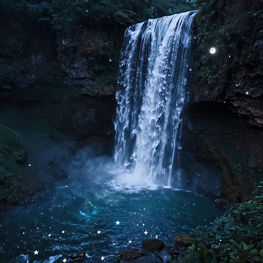 Ethereal Moonlit Waterfall Fantasy