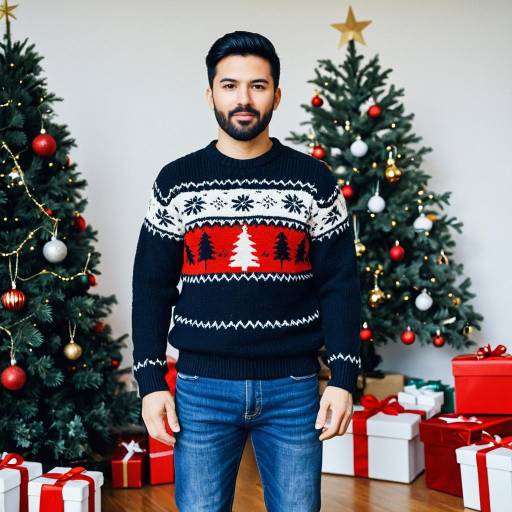 Festive Male in Christmas Sweater Scene
