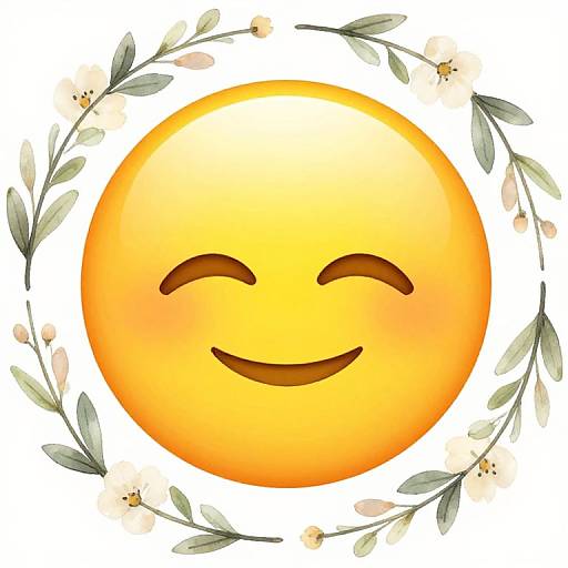 Calm Satisfied Emoji with Floral Wreath