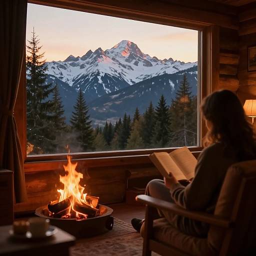 Cozy Mountain Cabin Reading Scene