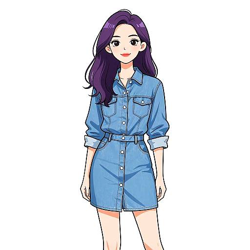 Casual Woman in Light Blue Denim Dress