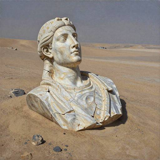 Charcoal Painting of Cracked Desert Statue