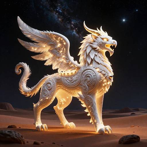 Glowing Ancient Celestial Griffin in Alien Desert