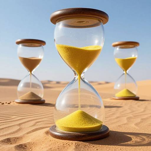 Surreal Floating Hourglasses in Desert