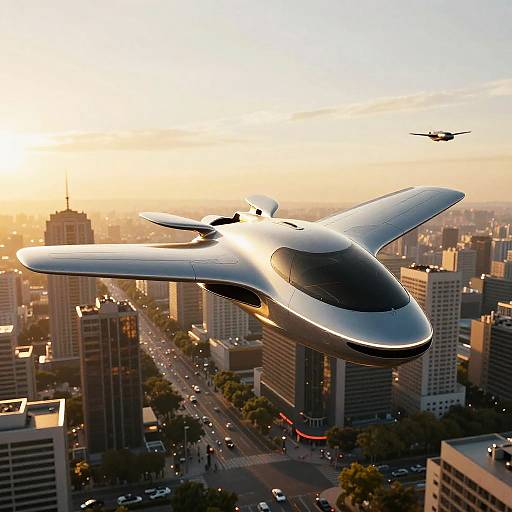 Futuristic Flying Car Over Cityscape