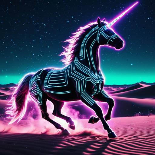 Synthwave Neon Unicorn Stallion in Desert Synthwave Neon Unicorn Stallion in Desert