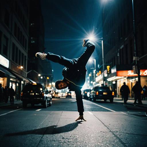 Breakdancer Performing Handstand in Urban Night Street