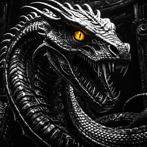Dark Nightmarish Serpent with Glowing Amber Eyes