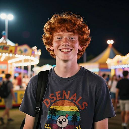 Joyful Teen at Night Carnival