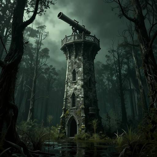 Gothic Tower in Swampy Forest