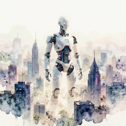 AI Watercolor Cybernetic Cityscape