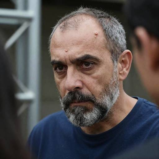 Concerned Middle-Aged Man in Blue Shirt