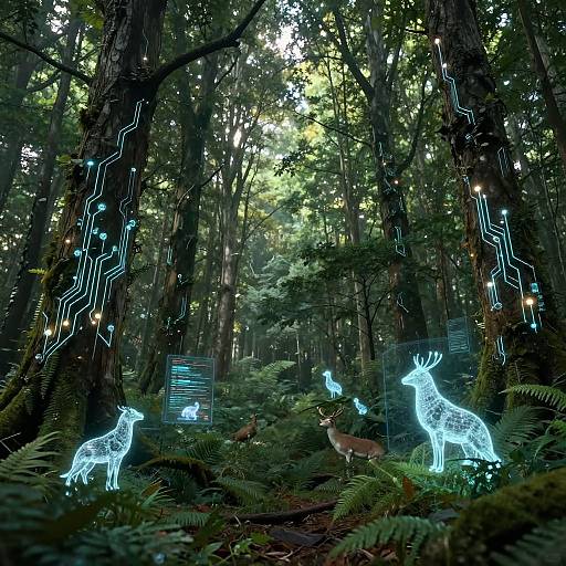 Serene Forest with Tech Integration