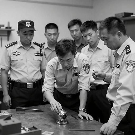 Intense Workshop Scene in Black and White