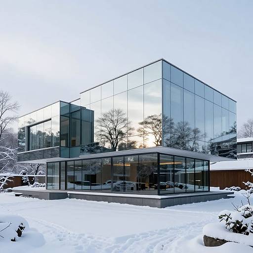 Modernist Glass Mansion in Winter