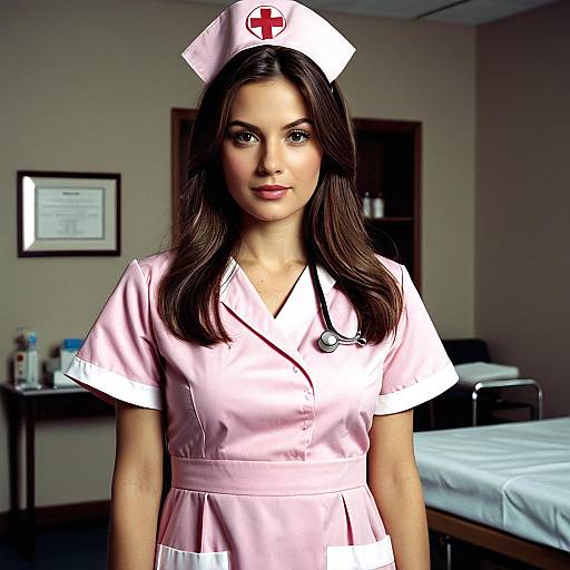 Female Nurse in Pink Uniform with Stethoscope