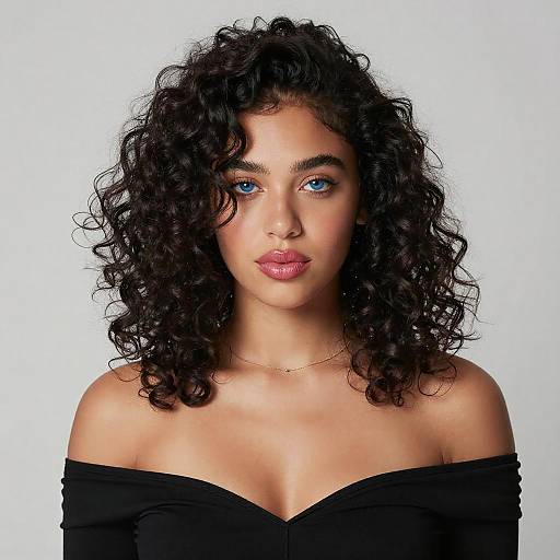 Young Woman with Curly Hair and Blue Eyes