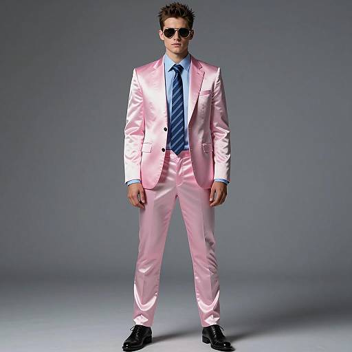 Man in Shiny Pink Suit with Aviator Sunglasses