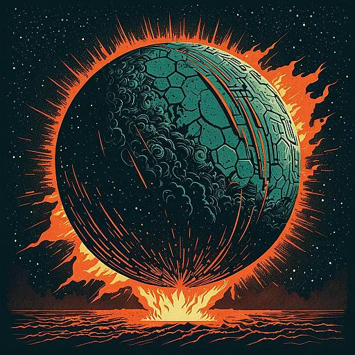 Fiery Stylized Earth Explosion Illustration