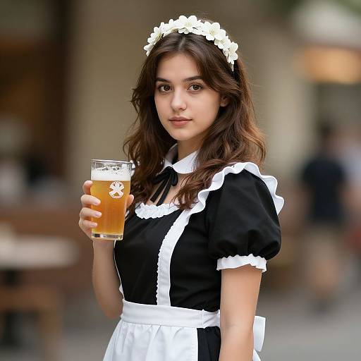 Realistic Maid in Black Dress