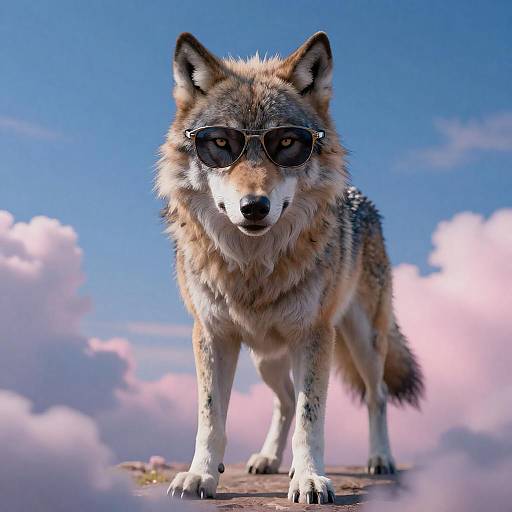Psychedelic Wolf on Neon Blue-Pink Cloud