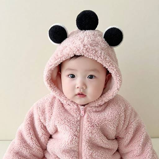 Baby in Pink Fuzzy Outfit with Ball