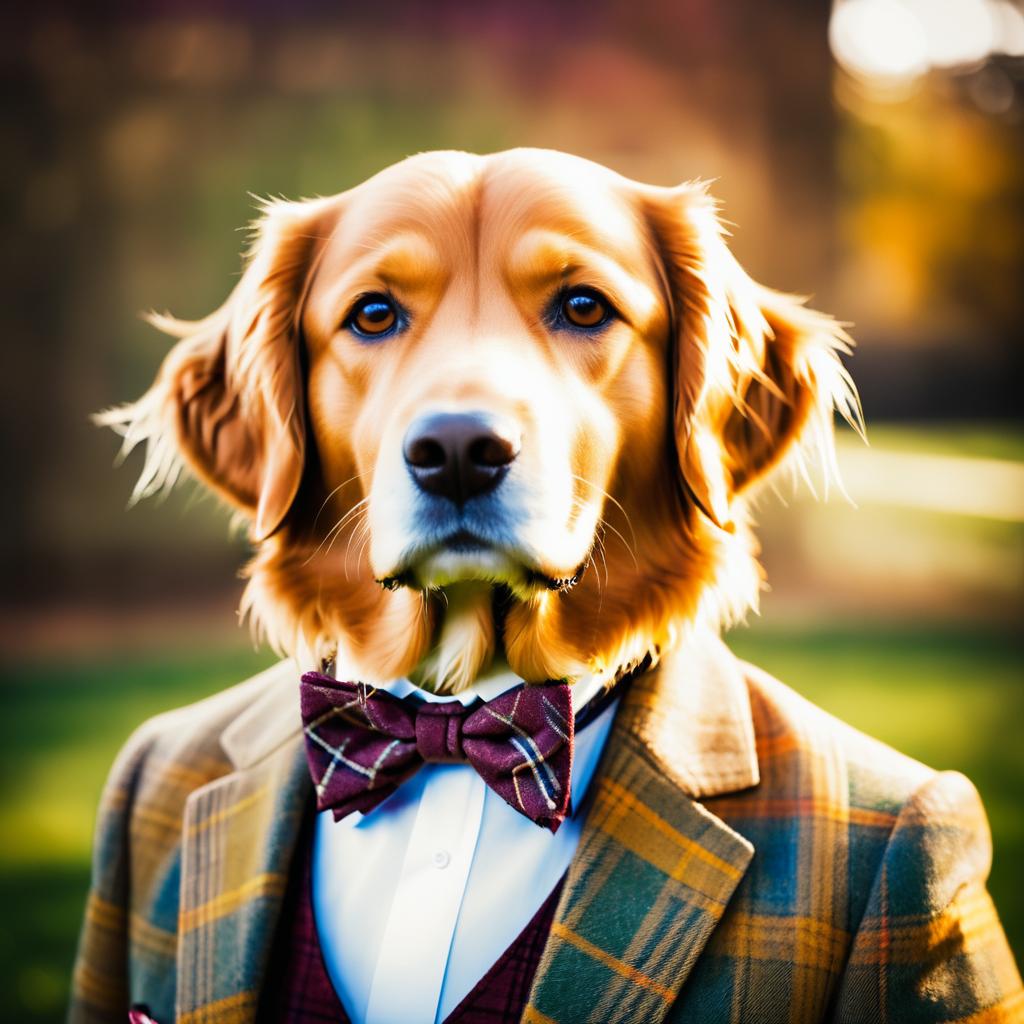 Dapper Golden Retriever Portrait in Vintage Style