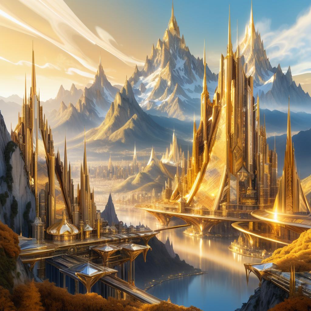 Futuristic Metallic Mountains in Cityscape