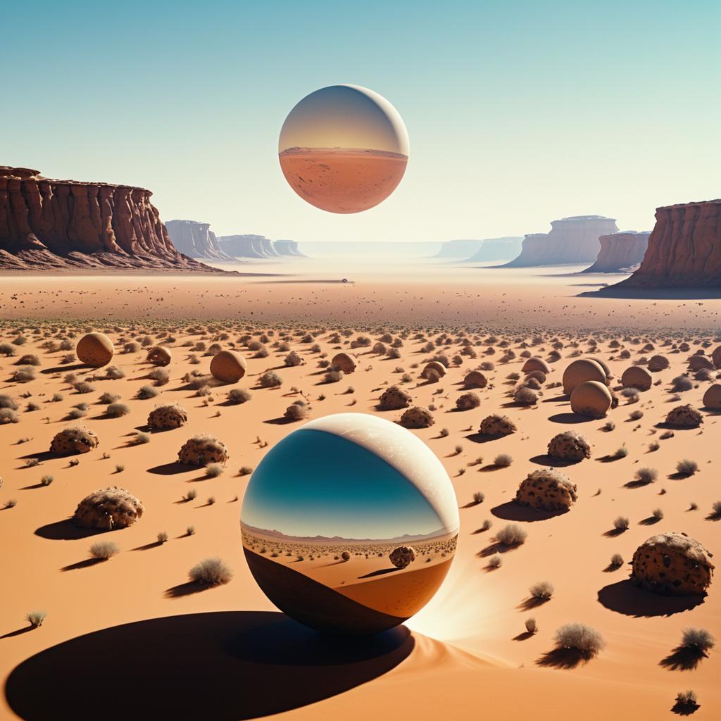 Astronauts Marvel at Floating Orb in Desert