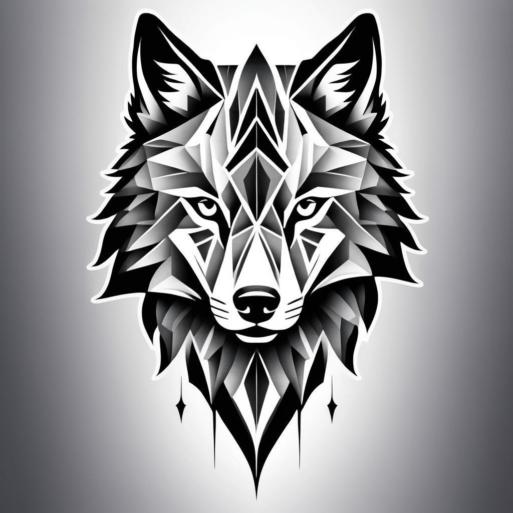 Intricate Wolf Tattoo Design in Geometric Style