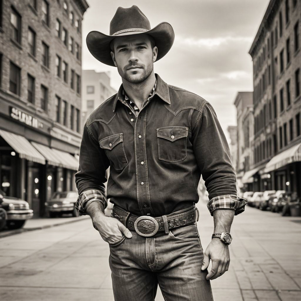 Muscular Cowboy in Vintage Downtown Rodeo