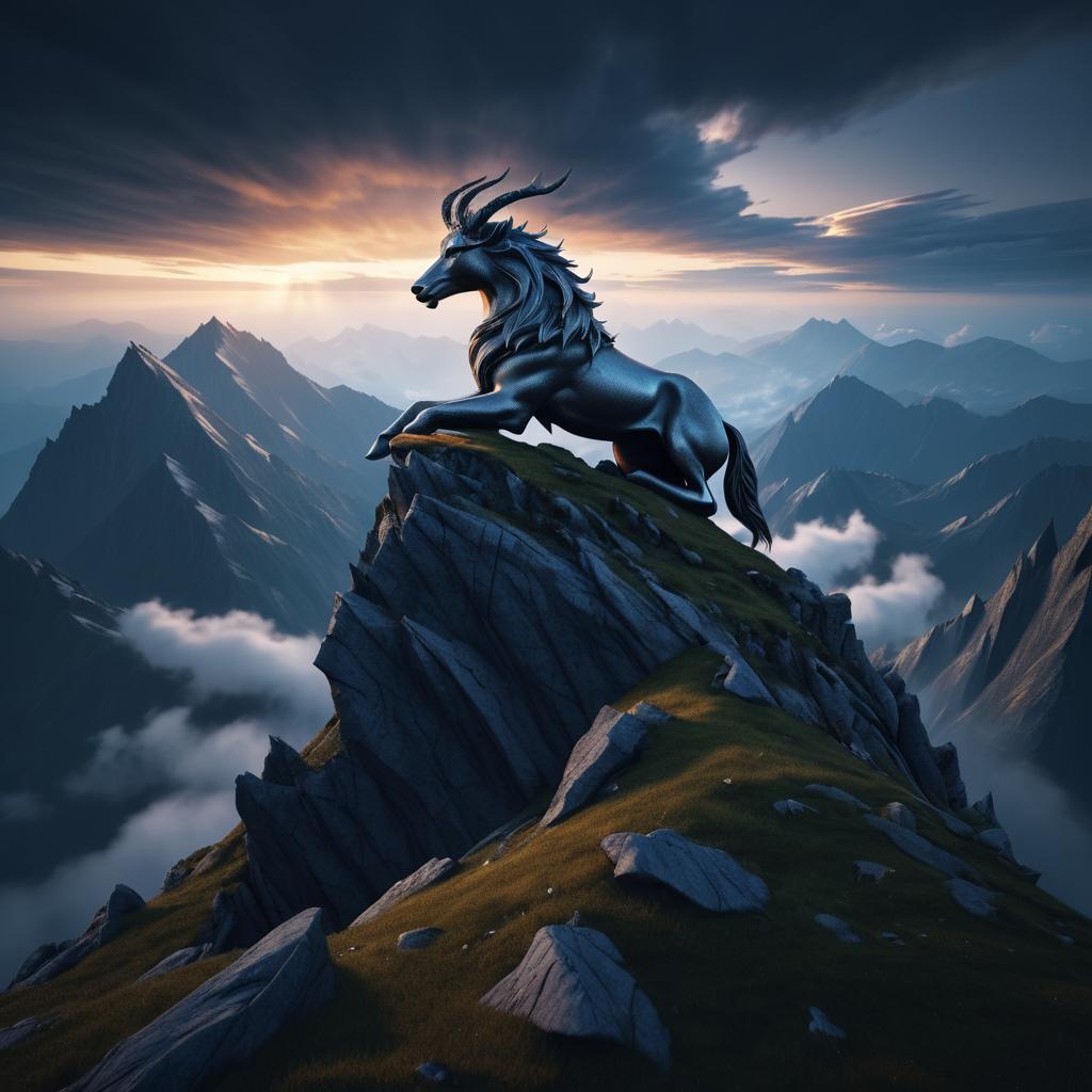 Hyperrealistic Mythical Creature on Mountain Peak