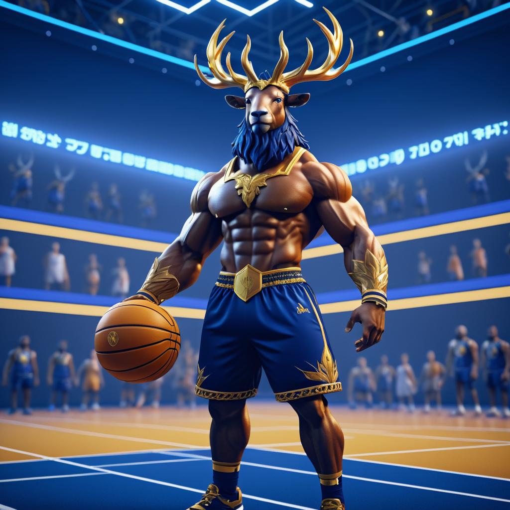 Regal Goat on Basketball Court