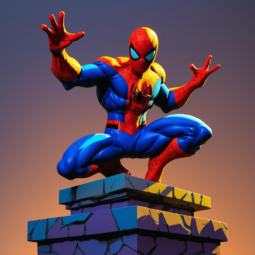 Vibrant Spider-Man Statue in Mignola Style