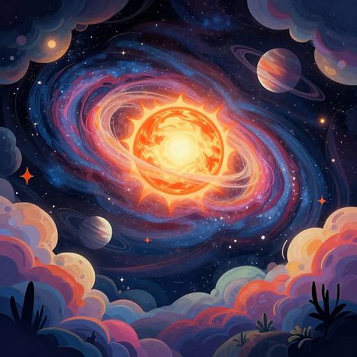 Trippy Cosmic Illustration with Galaxies