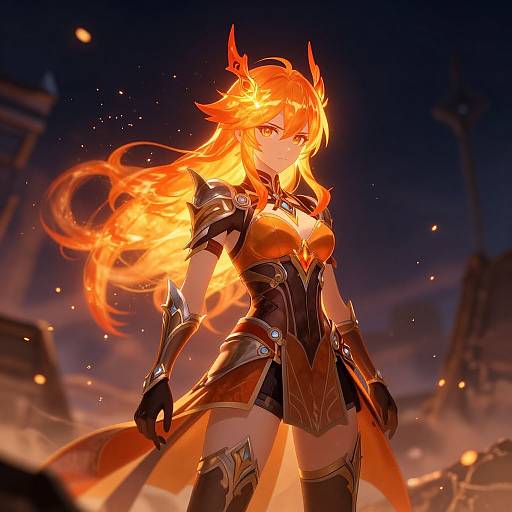 Fiery Anime Warrior in Smoky Battlefield