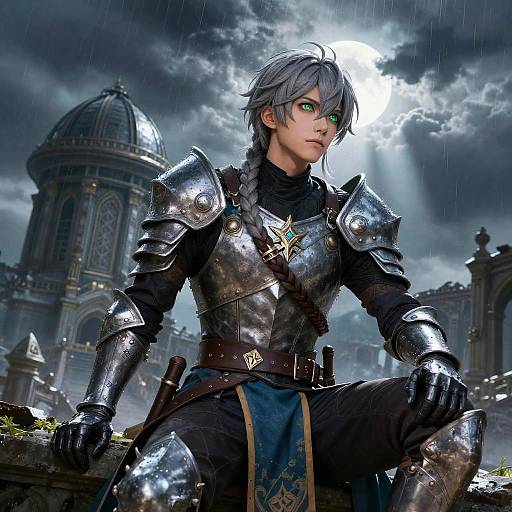 Aether in Ruined Observatory Amid Thunderstorm